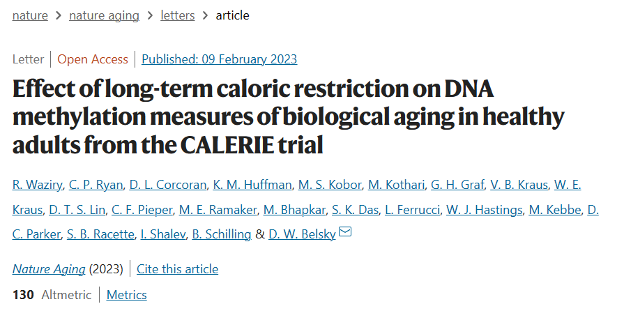Nat Aging：限制卡路里摄入可以减缓健康成年人的衰老速度